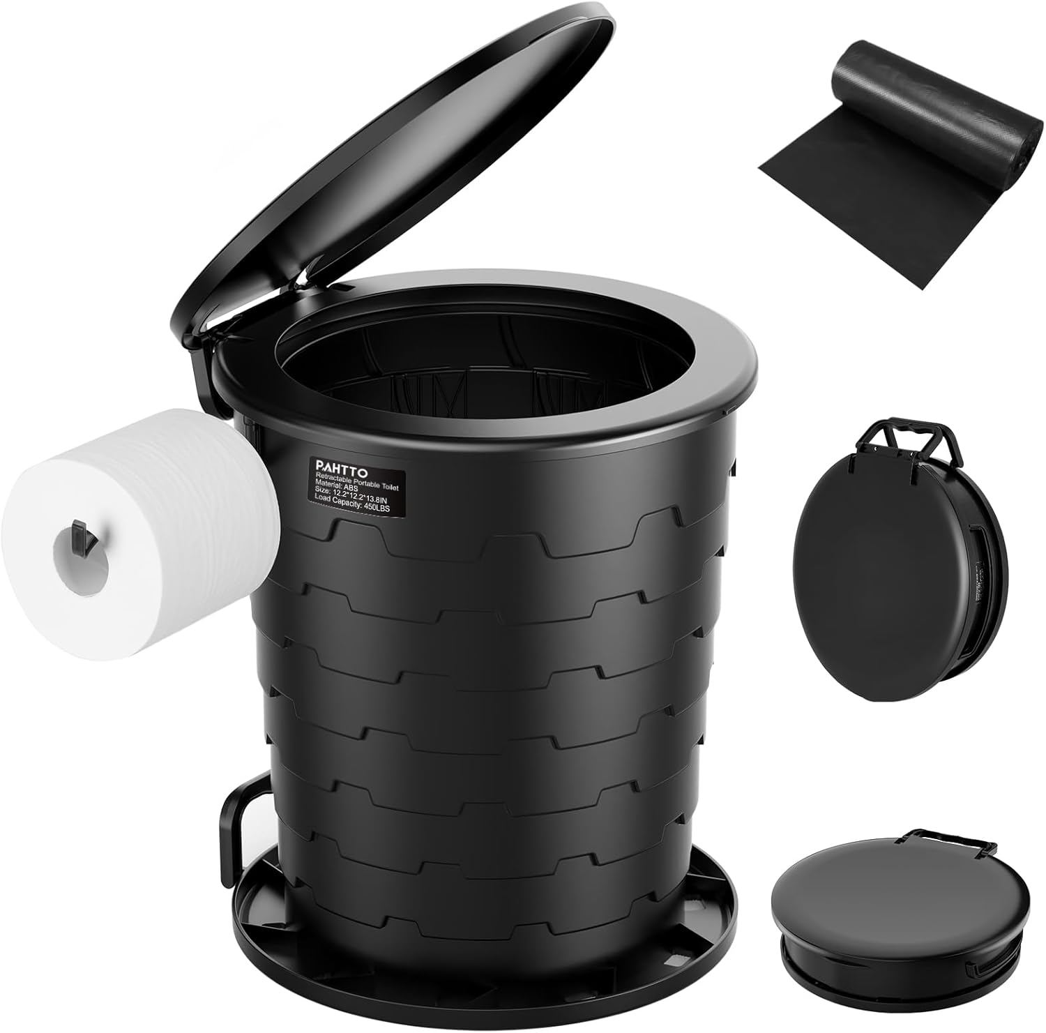 Camp Toilet for Adults, Upgraded 2nd Generation, Retractable Portable Camping Toilet with Paper Holder & Lid, Porta Potty Adjustable Height for Travel, Car, RV, Road Trip, baos portatiles para adultos