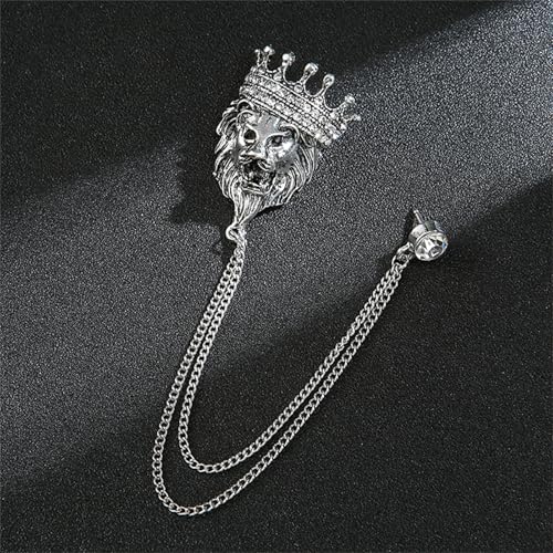 Image of coadipress Crown With Hanging Chain Brooch for Women Men Elegant Gentlemen Gold Silver Crystal Crown Lapel Pin Vintage Rhinestone Wedding Brooch Suit Shirt Pin Accessories