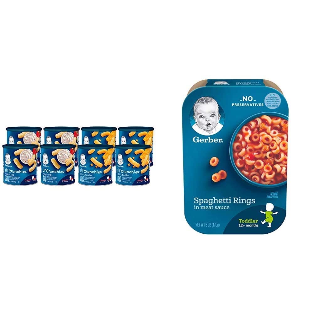Snacks for Baby Value Pack (8 Pack) and Gerber Spaghetti Rings in Meat Sauce (6 Pack)