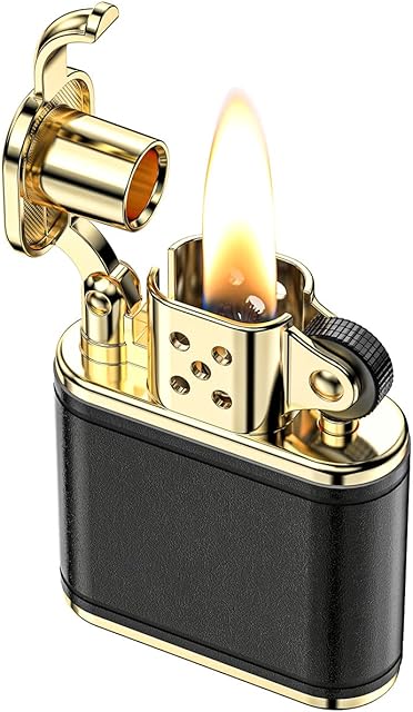 VVAY Petrol Lighter, Vintage Trench Leather Lighter for Man (Sold without Petrol)