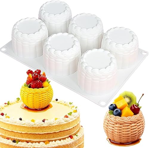 Molde de silicona de grado alimenticio para cesta de flores 3D de 6 agujeros, moldes de silicona para hornear pasteles, postres, cesta trenzada,
