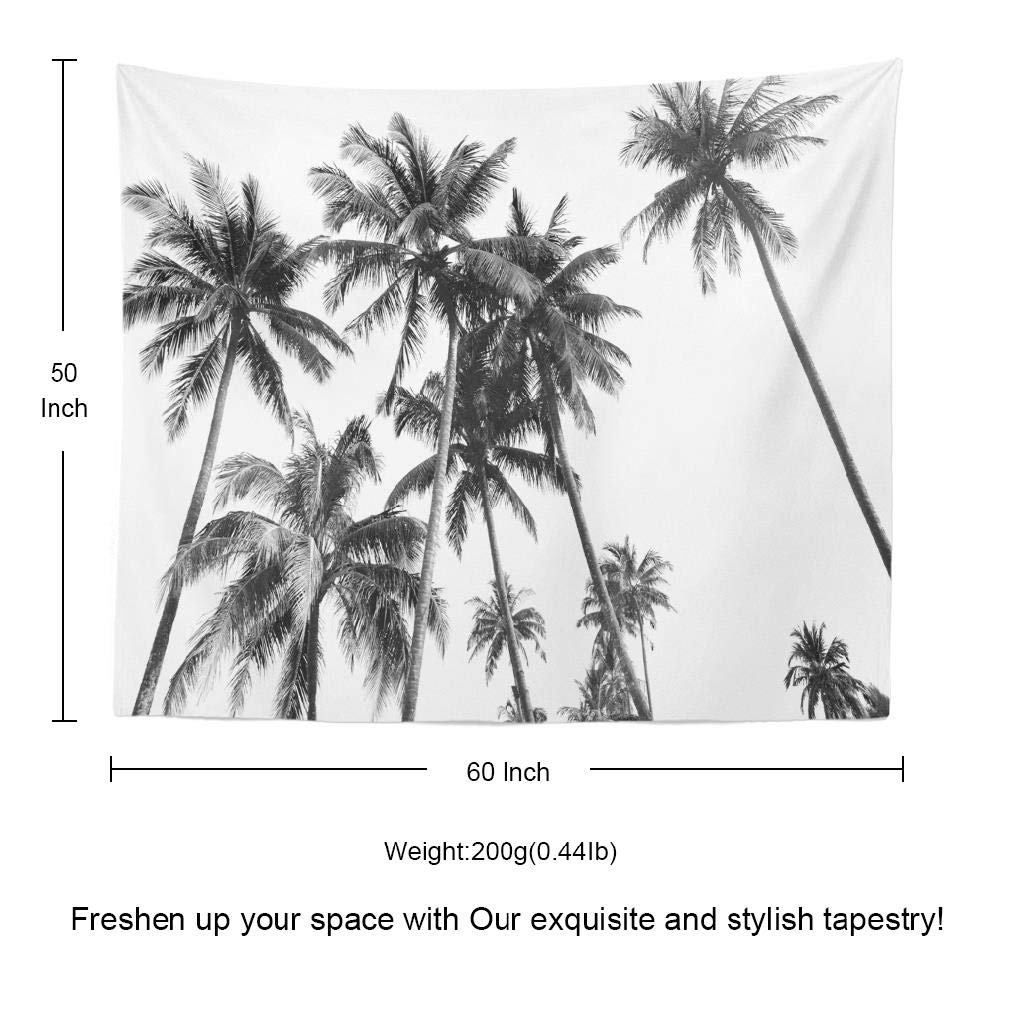 White Tapestry Wall Hanging, Wall Decor Black and White Silhouettes Tropical Coconut Palm Trees Wall Tapestry for Bedroom Living Room Dorm Decor 50x60 Inches