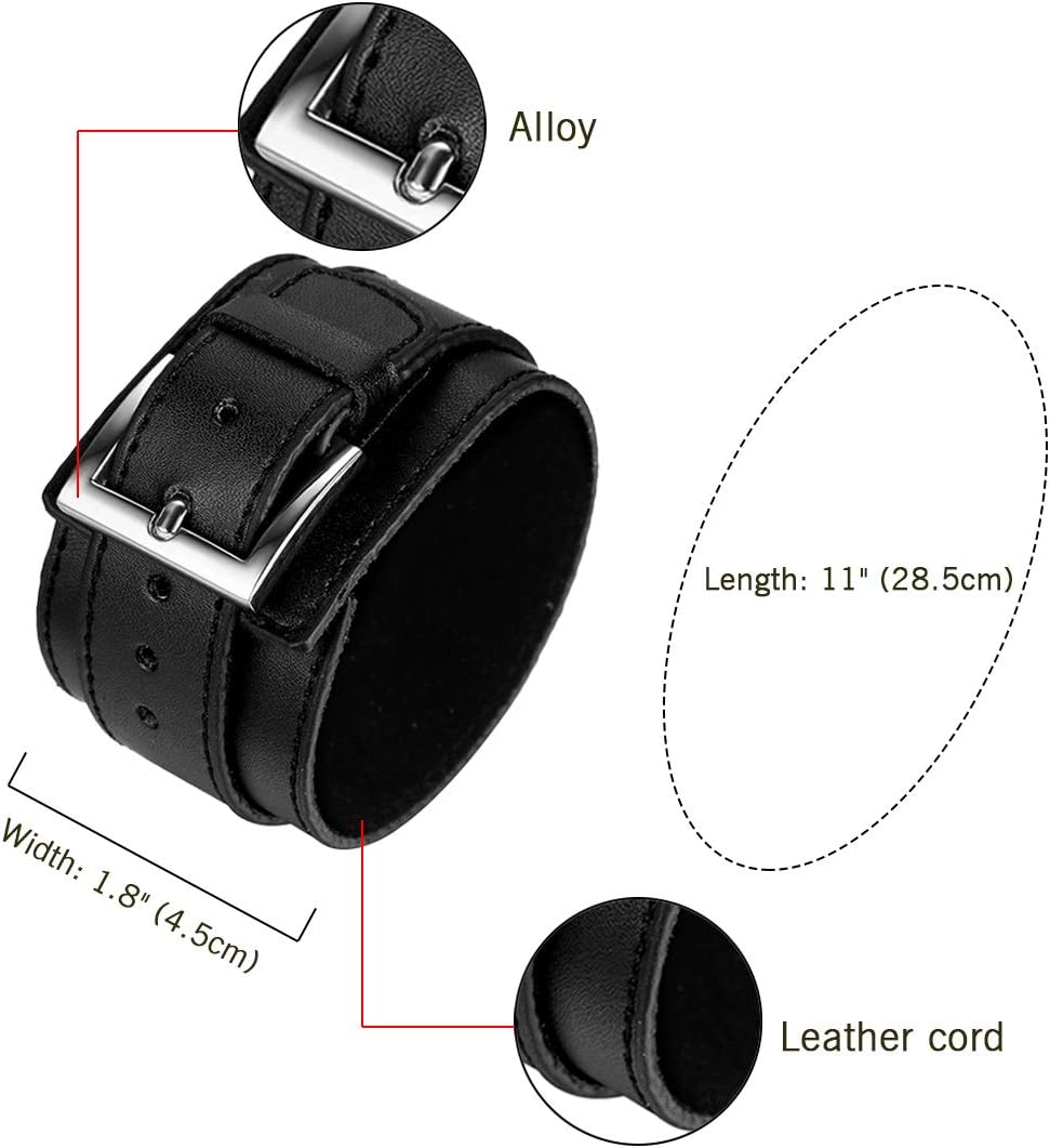 Avaner Wide Leather Cuff Bracelet, Punk Leather Bangle Wrap, Gothic Rock Biker Wristband Strap Black - Image 6