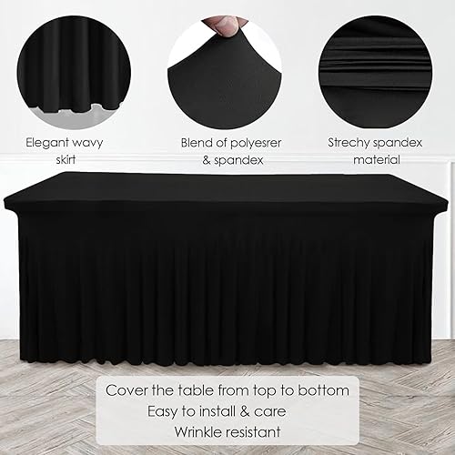 Miniatura 53 de Faldas de mesa negras para mesas rectangulares de 6 pies, funda de elastano para mesas de 6 pies, mantel elástico, lavable, resistente a
