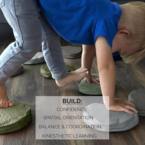 JumpOff Jo - Rocksteady - Balance & Coordination Enhancing Blocks and Stepping Foam Stones, Sensory Toys for Kids - Indoor and Outdoor Obstacle Course (Camo Green, Plus) - Thumbnail 4