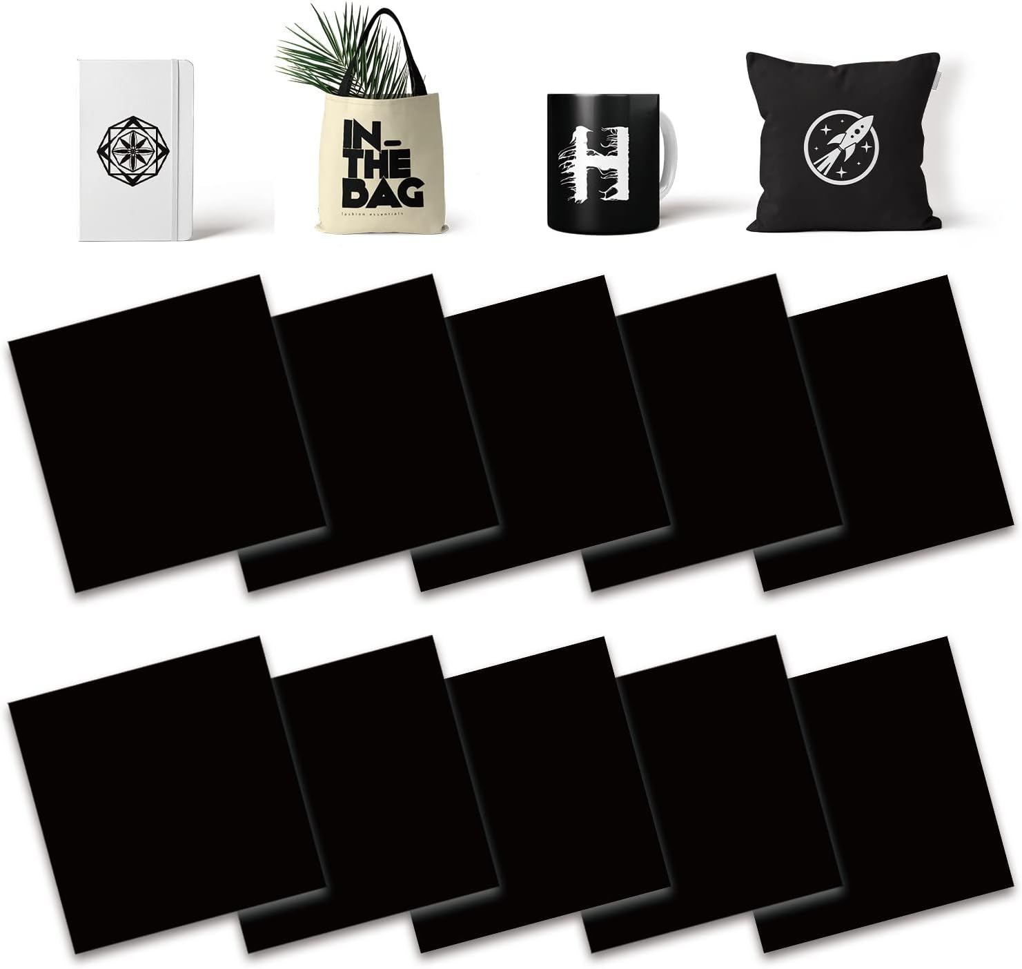 Black Transfer Sheets, 10 Pcs 12"x 12" Solid Plain Color Pre-Printed Sublimation Paper for Heat Press Mug, DIY T- Shirts, Coasters