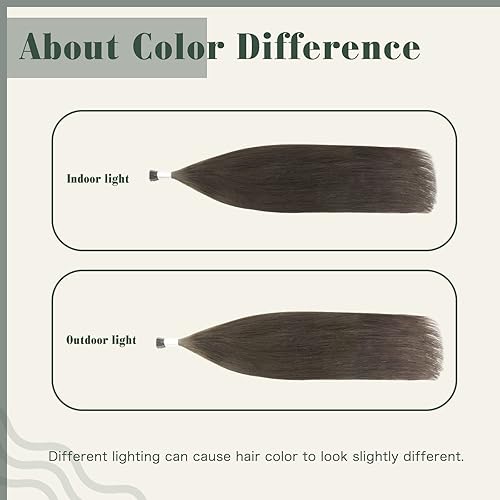 Miniatura 7 de Extensiones de cabello humano de queratina con punta en I de 14 pulgadas, color marrón chocolate, extensiones de cabello lacio y sedoso de fusión