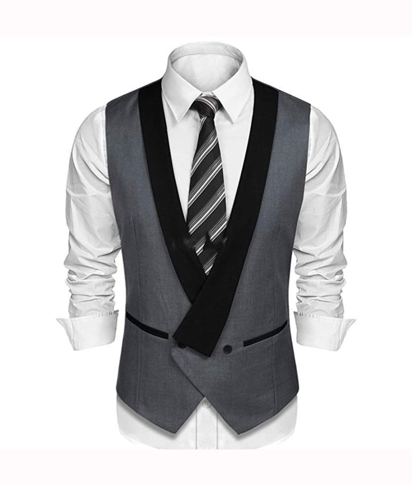 SHACE Herren Anzugweste - Männer Grau V Ausschnitt Zweireihig Ärmellos Anzug Weste Herbst Klassische Business Party Hochzeit Weste Kleidung