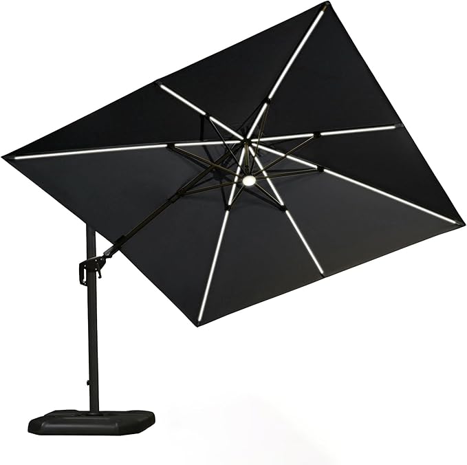 PURPLE LEAF Ombrellone da Giardino 3 x 3 m con Con Striscia Luminosa, Ombrelloni da Esterno Protezione UV 50+ con Inclinazione Regolabile a Destra e Sinistra e Rotazione di 360°, Grigio