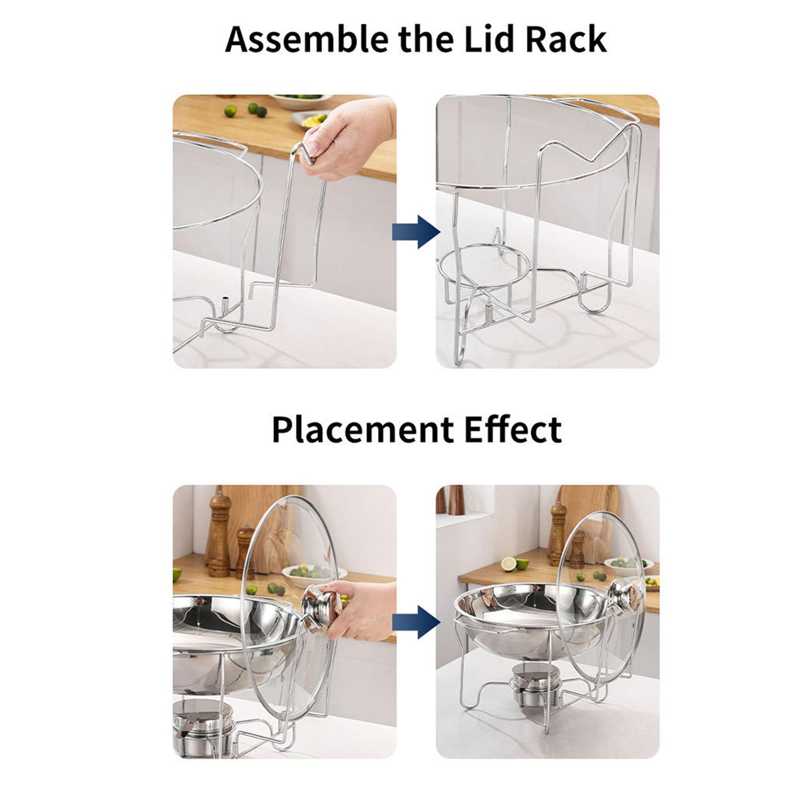 Pssopp Juego de Platos de Chafing Buffet, Calentador de Alimentos Redondos de Acero Inoxidable con Tapa de Vidrio y Contenedor de para Eventos de Catering y Entretenimiento en el (3.5L)