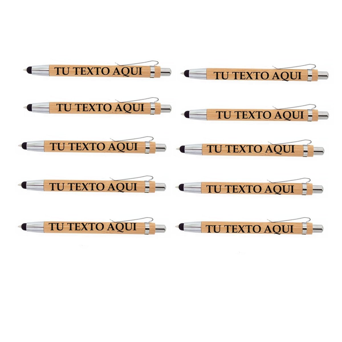 Pack of 10 Personalised Wooden Pens Engraved with the Text You Indicate – Pens for Advertising, Communion, Christening, Birthday – For Any Event