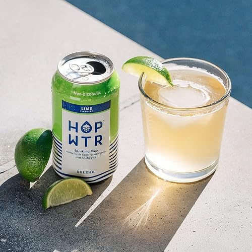 Miniatura 6 de HOP WTR - Agua de lúpulo con gas - Lima - (12 unidades) - Cerveza NA, sin calorías ni azúcar, baja en carbohidratos, con adaptógenos y nootrópicos