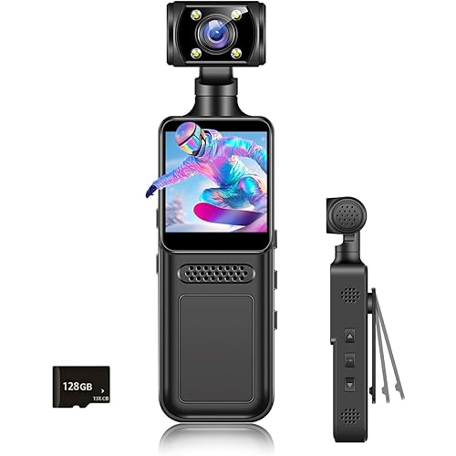 128G 4K Body Clip Camera with Audio and Video Recording FHD Mini Handheld Body Worn Cam Portable Small Personal Camcorder Sport Action Outdoor Video Recorder