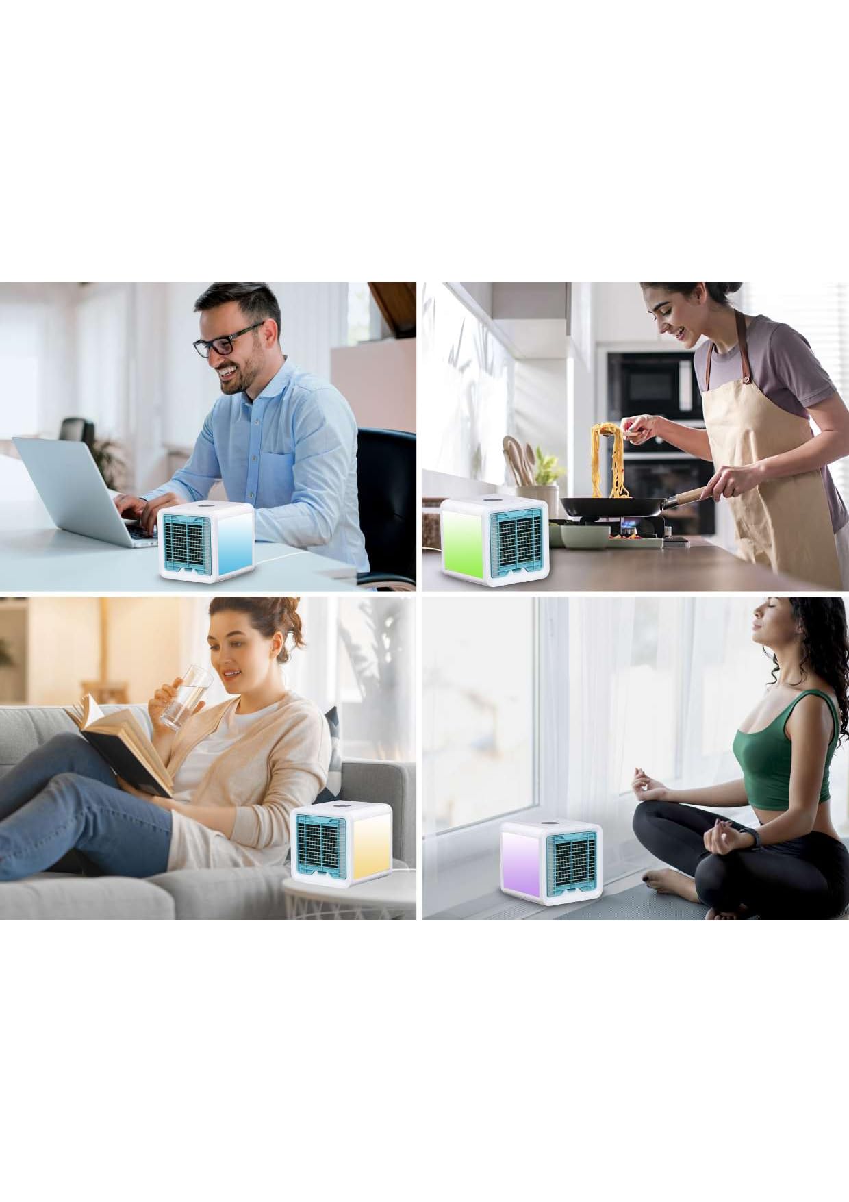 Beper P206RAF200 Mini Raffrescatore Da Tavolo, Umidificatore, Climatizzatore Personale Portatile, Cavo USB, 3 Velocità, 7 Luci Led Cromoterapia, Mini Air Cooler