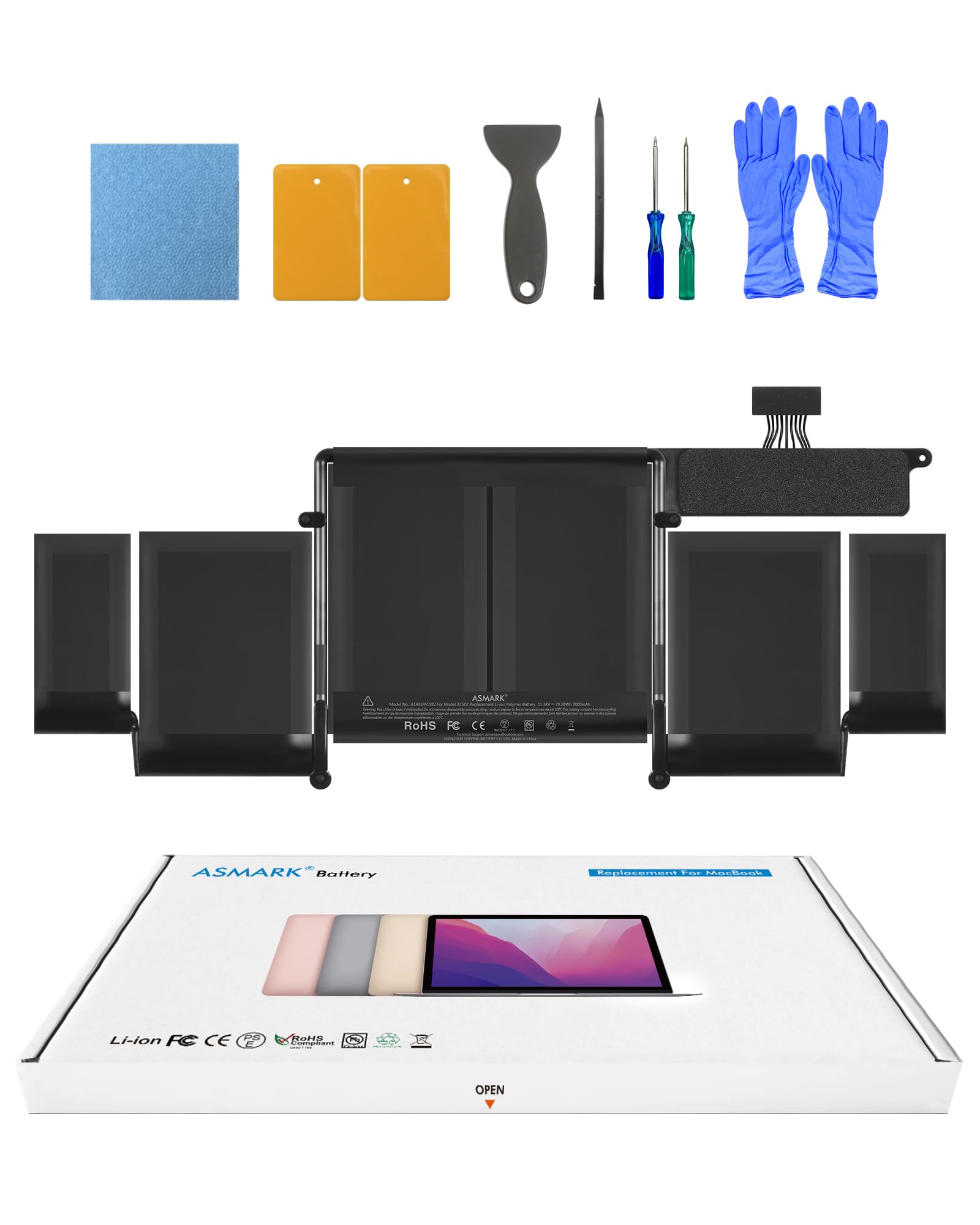 ASMARK Macbook Pro A1502 Battery Replacement for 13-inch (Early 2015,Mid 2014,Late 2013) Retina A1493/A1582 Battery