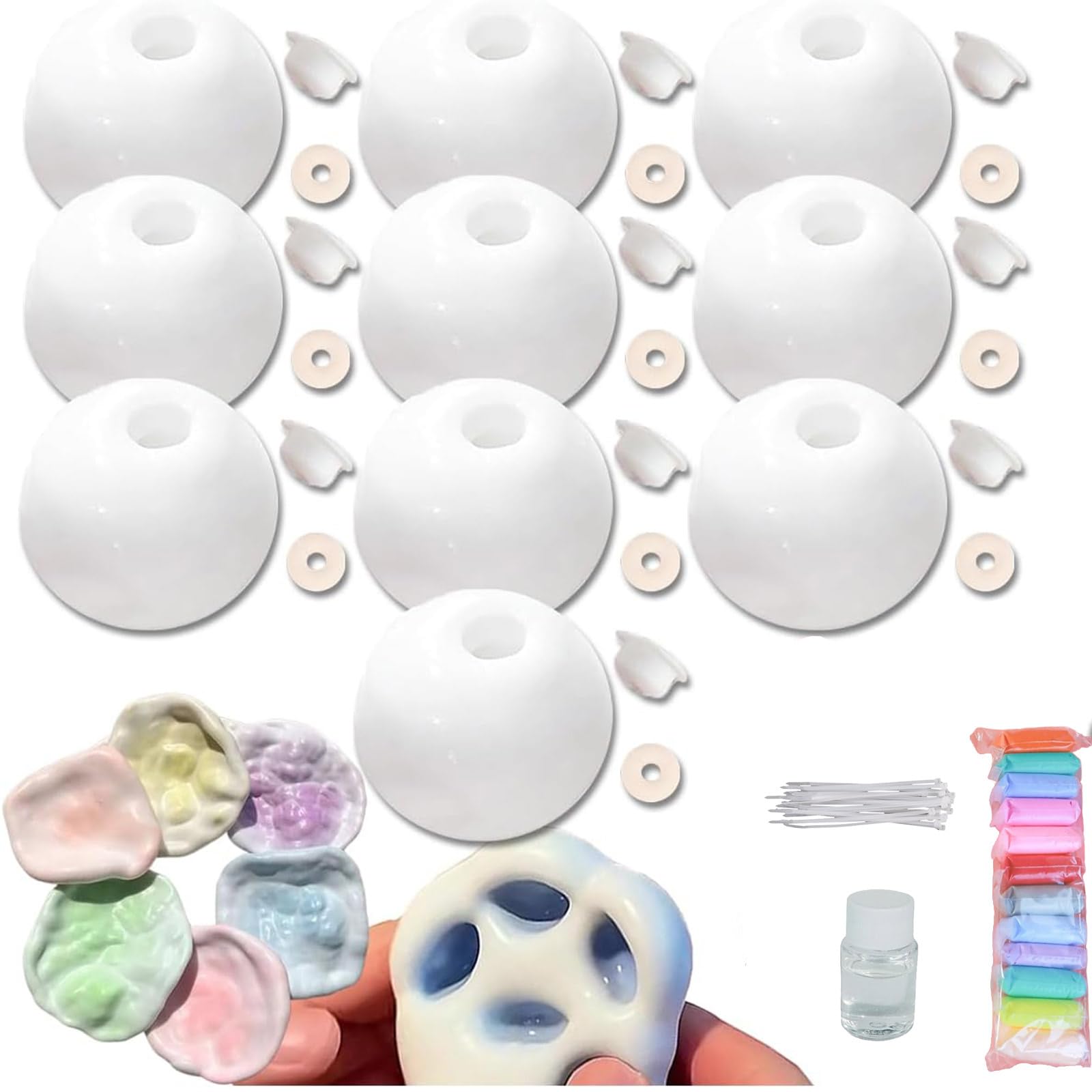 Blank Pressure Ball Skin Diy Kit,Vacuum Squishy Diy Stress Ball Making Kit,With Empty Skinbase, Lid, Expander Tool For Sensory And Stress Relief (White)
