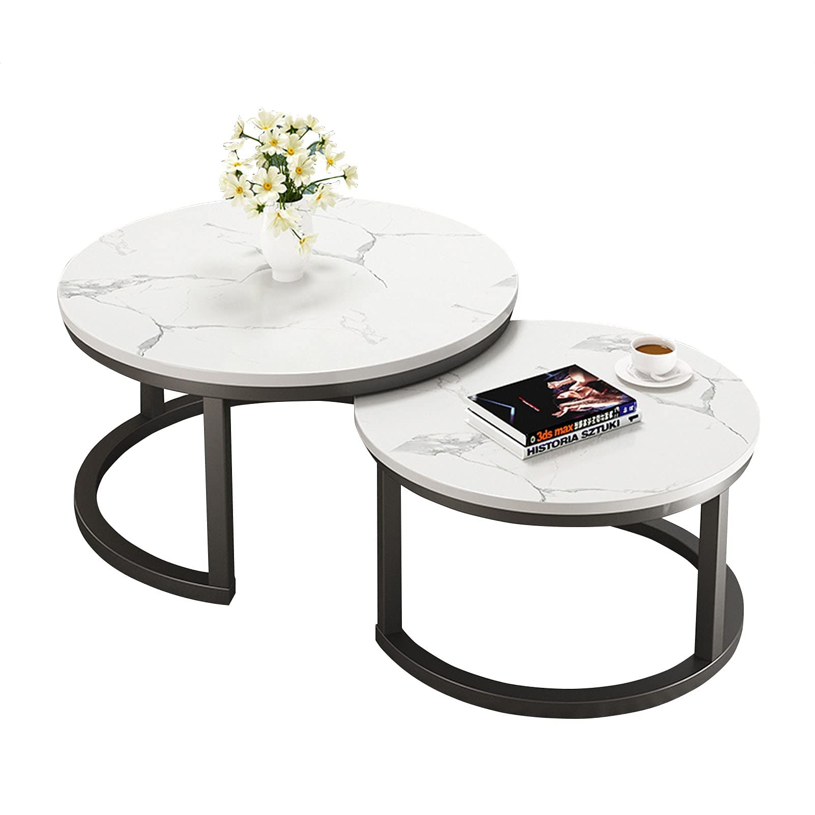 Set de 2 tables gigognes rondes en bois et métal | Maison et Styles Set de 2 tables gigognes rondes en bois et métal | Maison et Styles