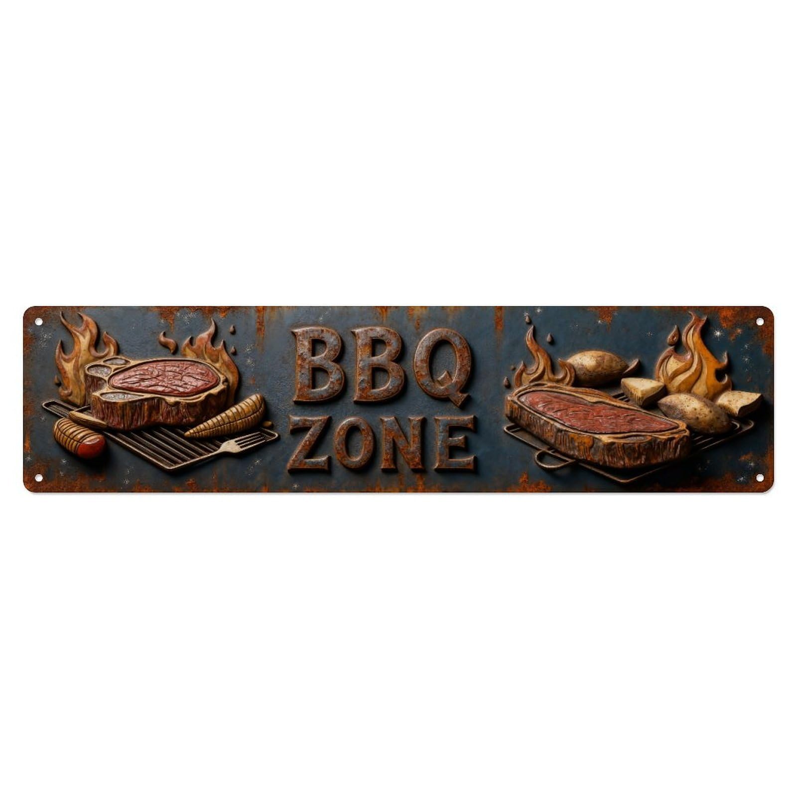 Barbecue Grill Meat Fire Smoke Metal Tin Sign Plaque