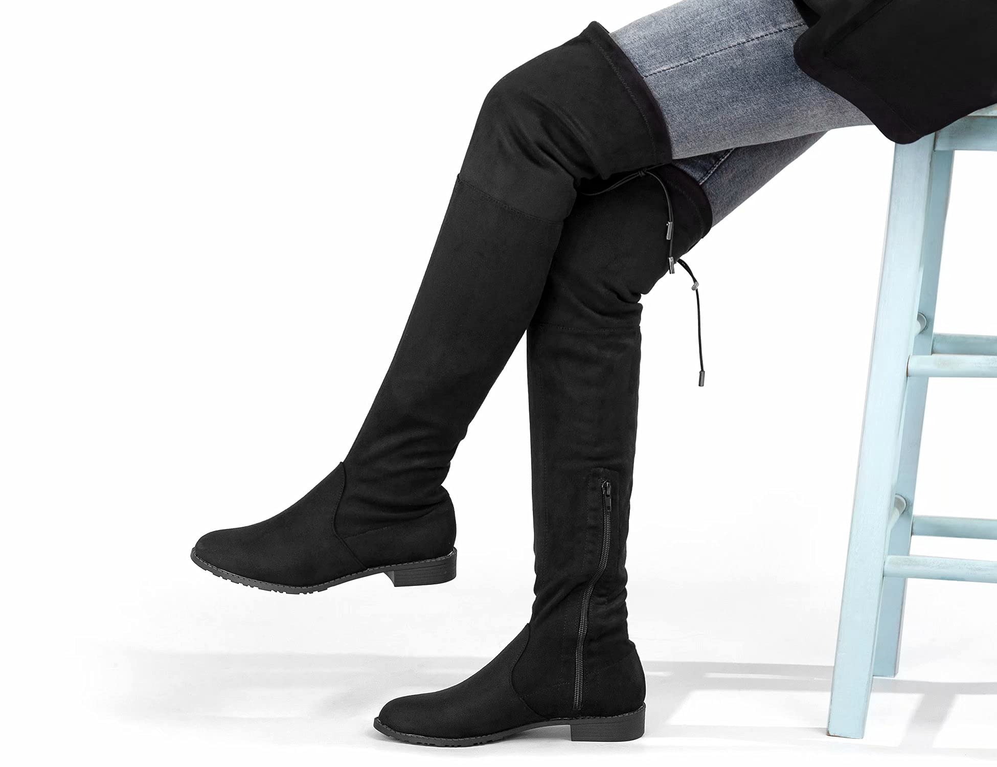 Greatonu - Stivali sopra il ginocchio da donna, caldi, per inverno, stivali alti con cerniera laterale