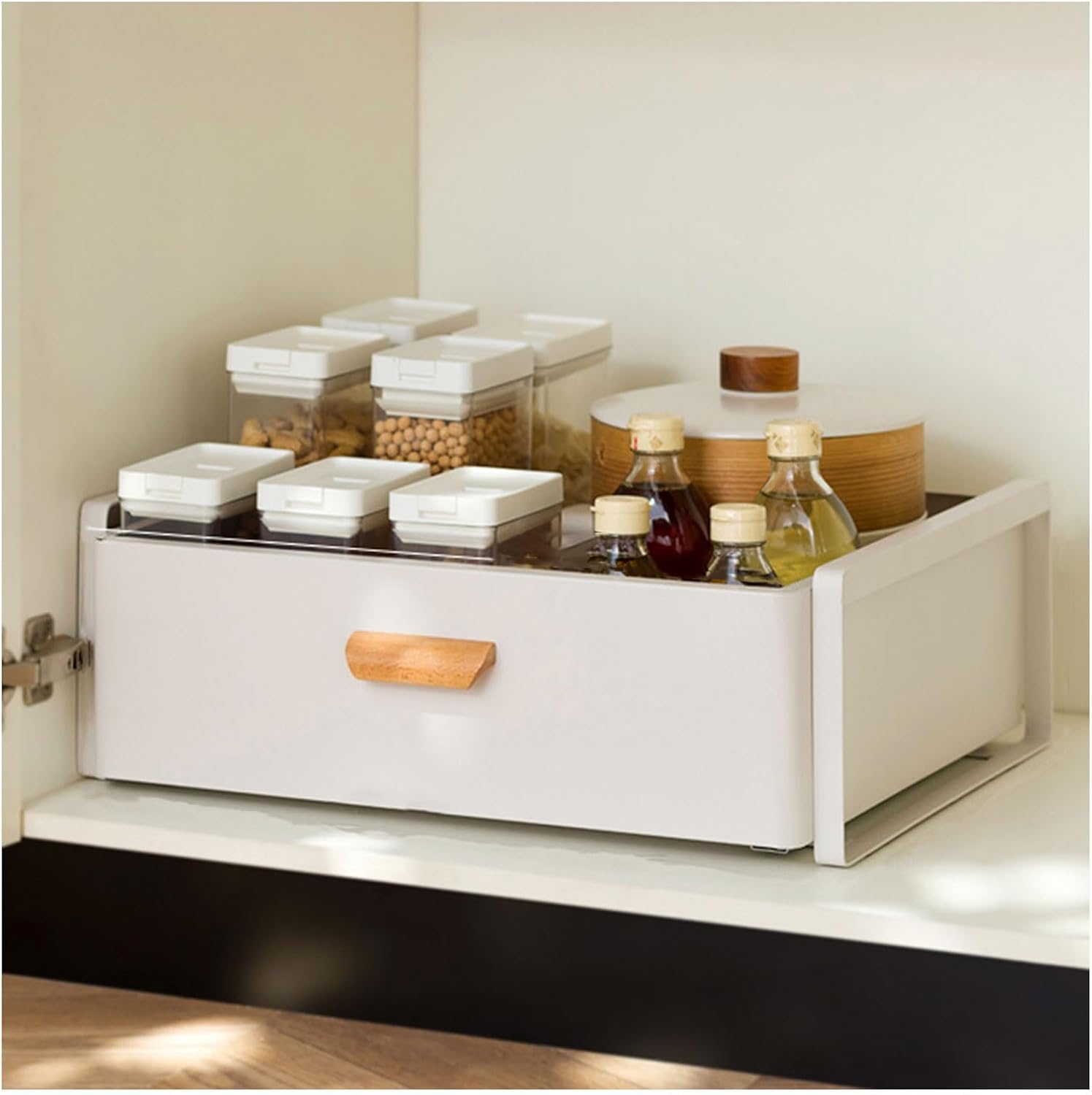 17-Inch Deep Pull Out Cabinet Organizer - Sliding Drawer for Kitchen & Bathroom - Stackable Shelf for Easy Pantry & Bathroom Organization - No Drilling Required