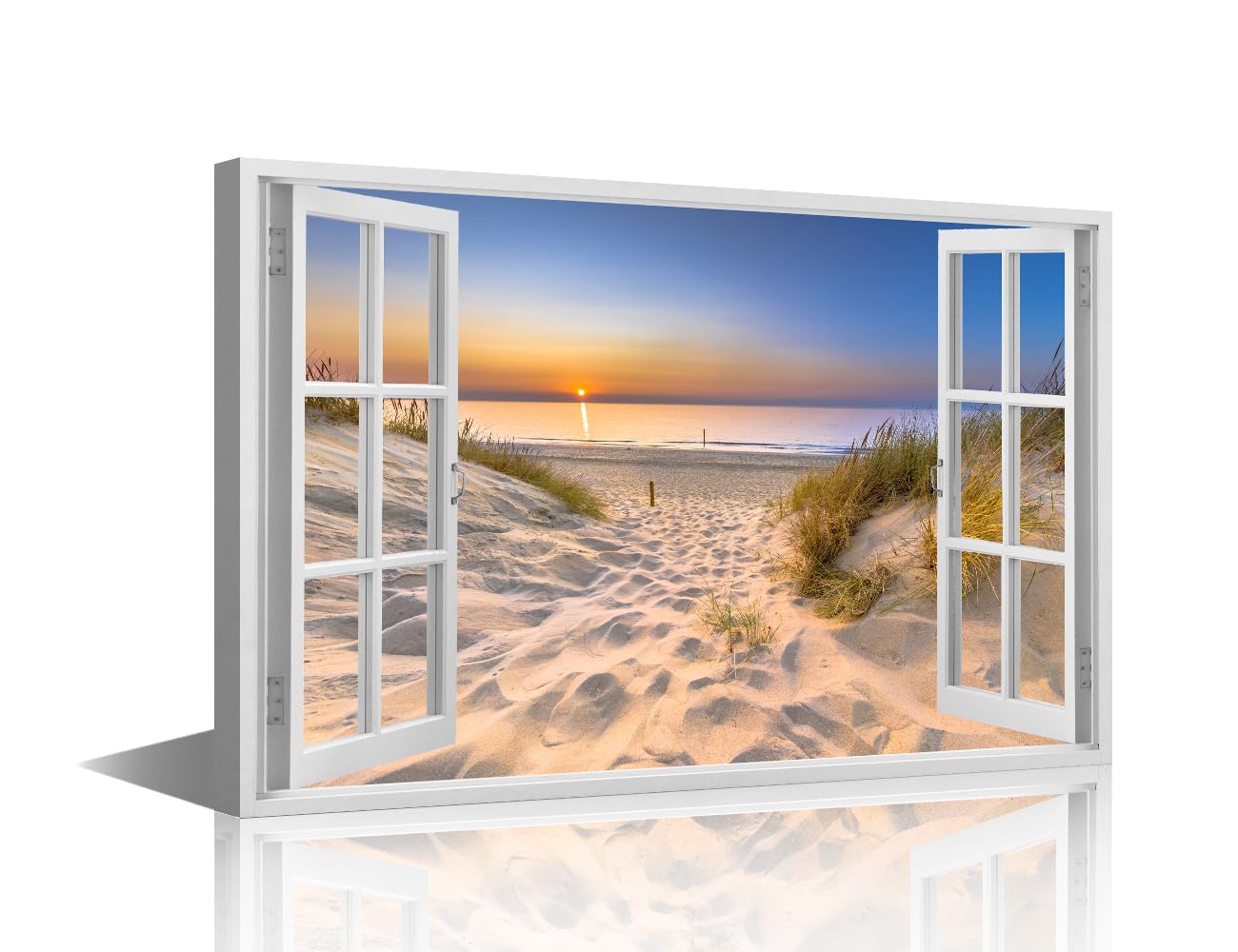 TISHIRON Seascape Canvas Prints 3D Window Effect Painting Pictures for Living Room Beach Modern Canvas Wall Art Framed House Decoration for Bedroom Bathroom Office Ready to Hang - 36x24in