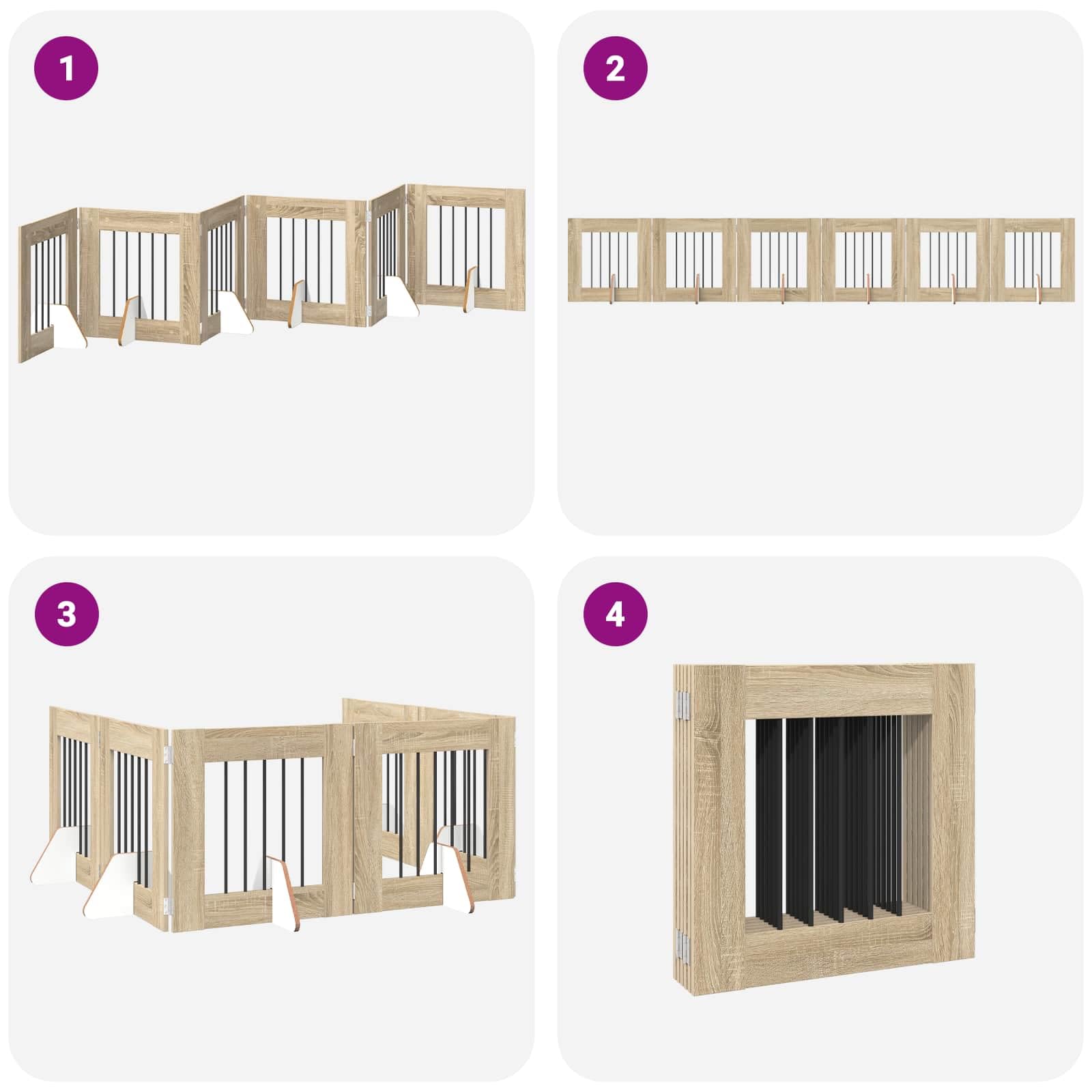 Portail pliable pour chien avec 6 supports en bois de chêne Sonoma de 362 cm de long, niche pliable à l'intérieur, enclos flexible pour chiots et dressage, clôture sûre pour animaux