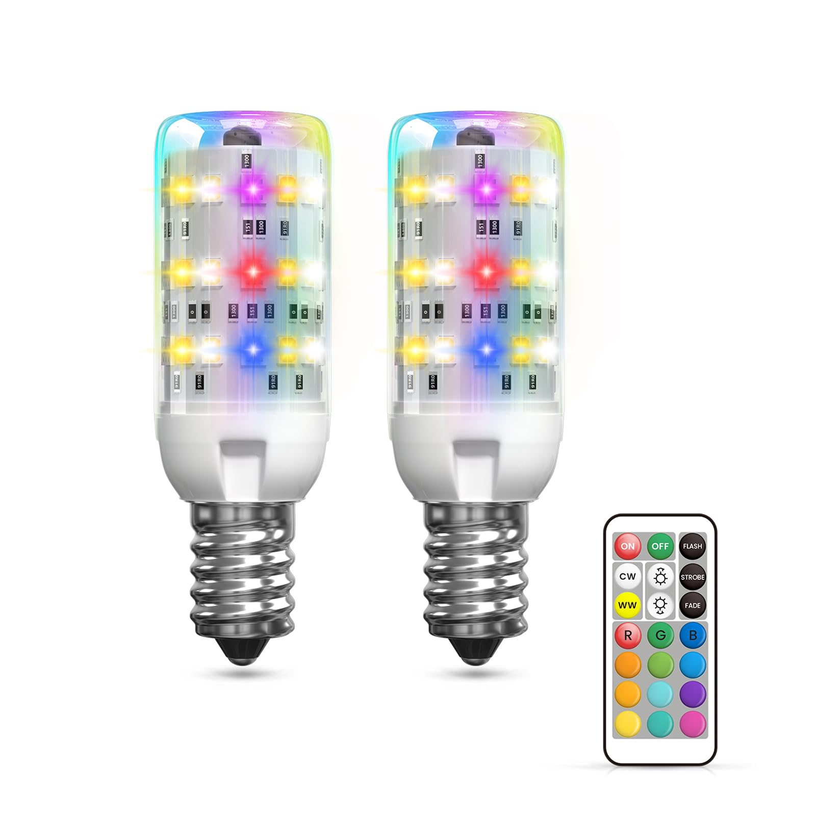 BrightWish 2W E14 RGBW LED Glühbirne mit Fernbedienung, Dimmbar, Farbwechsel & Warmweiß 3000K, 12 RGB Farben,für Wohnzimmer, Party, Bar, Hochzeit, 2er Pack