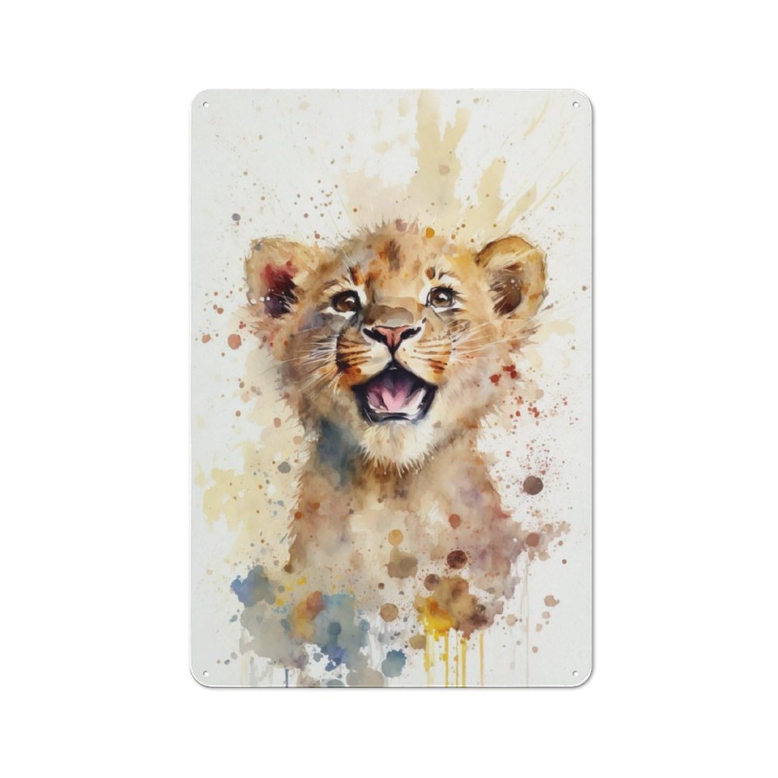 Junmoney Lion Watersketch Drawing For Garden Room Or Summerhouse, Rustic Tin Sign 30X20cm, Tin Sign Wall Decor For Garden Rooms And Summerhouses