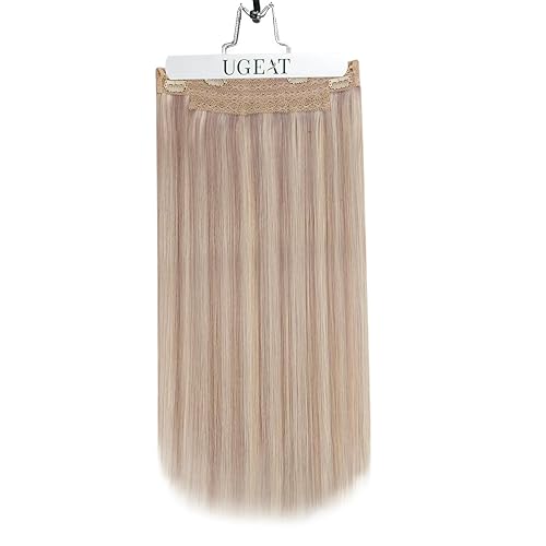 Miniatura 8 de Ugeat Extensiones de cabello humano real con reflejos, color rubio ceniza cálido, rubio decolorado, extensiones invisibles de alambre con hilo de