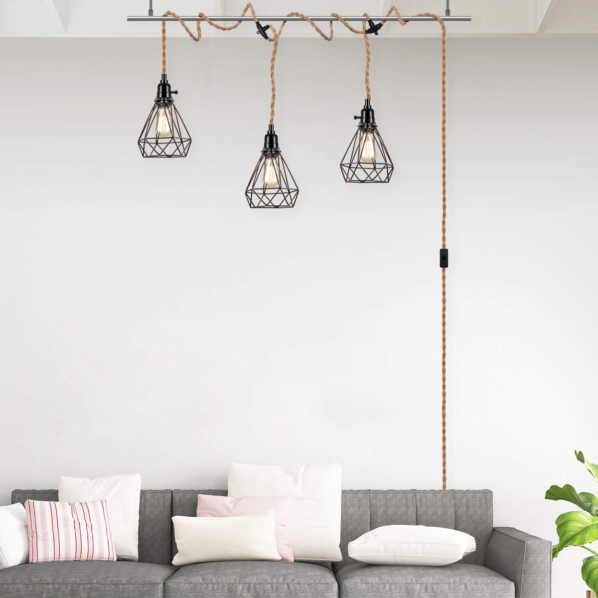 Vintage Triple Light Sockets Pendant Hanging Light Cord Kit with On/Off