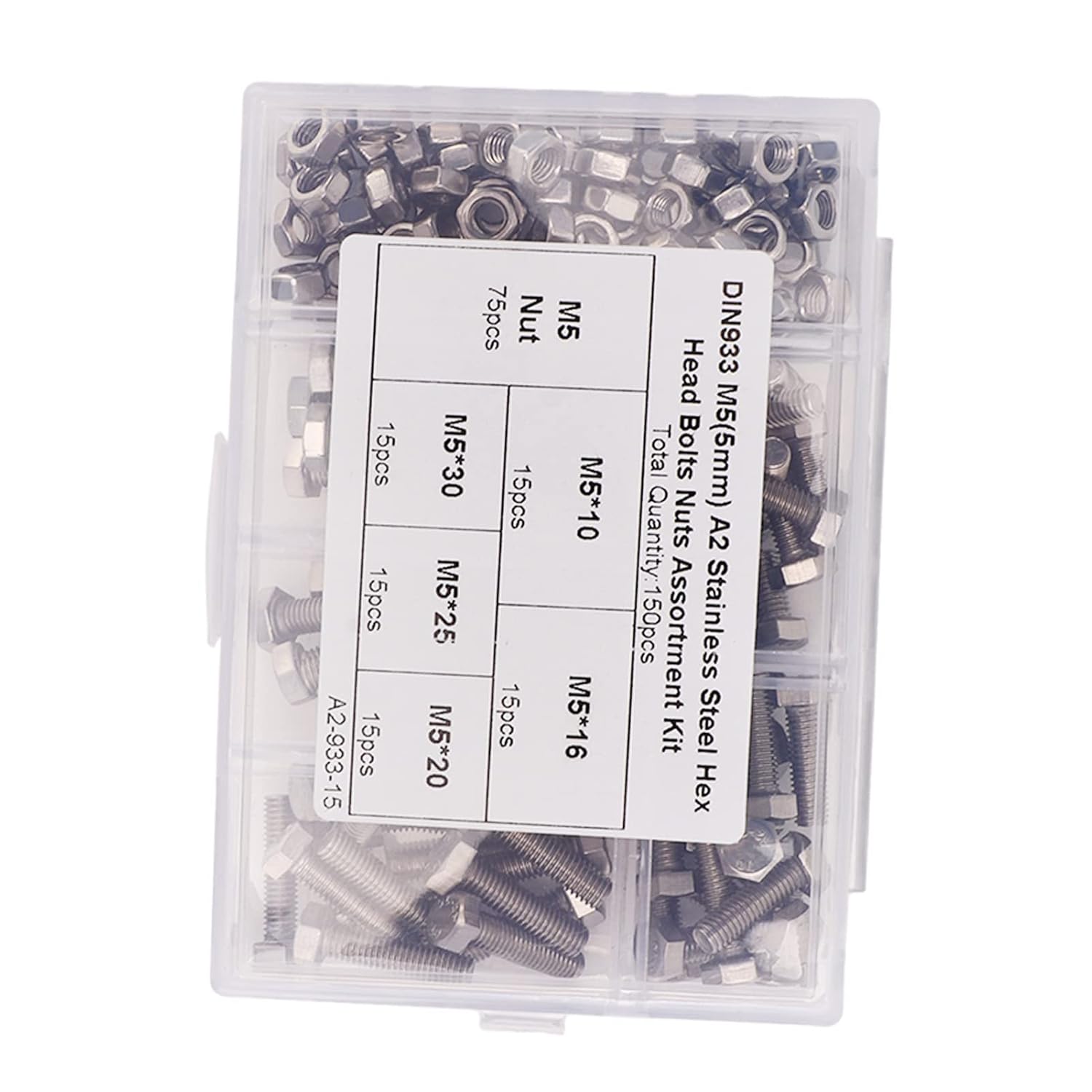 M5 Screw Fastener Set | 304 Stainless Steel Hex Bolts & Nuts Assortment Kit | Non - oxidizing for Machinery/Electronics/Appliances | 75 - Piece with Storage Box