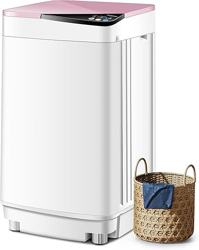 COSTWAY Lavadora portátil, lavadora compacta de 7.7 libras de capacidad y combo giratorio con 6 programas, luz de barril incorporada, lavadora