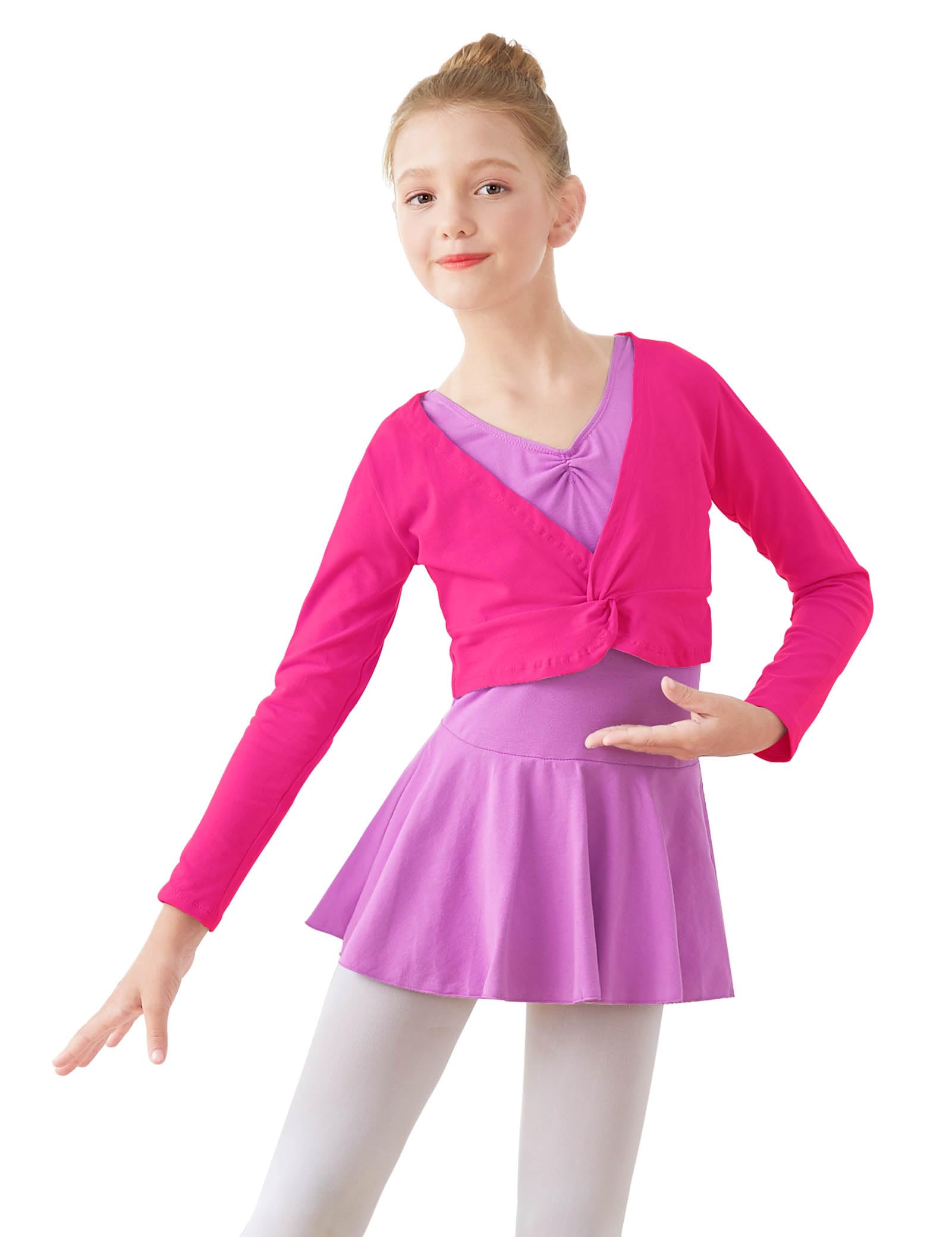 Daydance Girl's Dance Crop Tops Ballet Wrap Shrug Sweater Long Sleeve