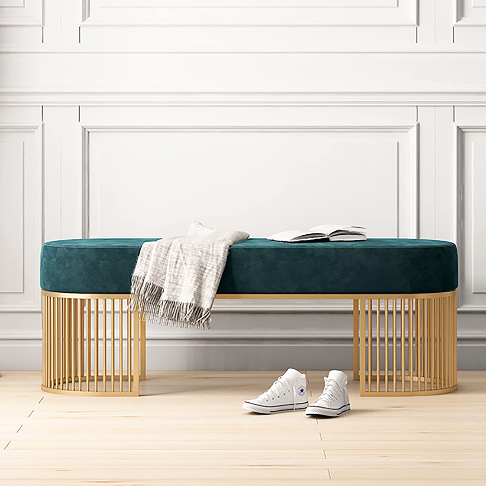 Banc de rangement à chaussures velours capitonné moderne 100cm