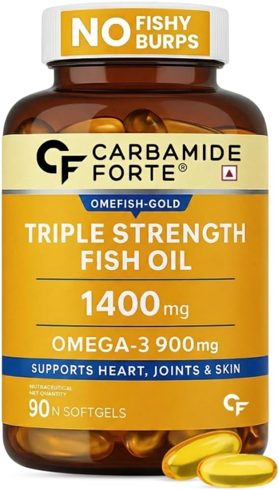 Carbamide Forte Triple Strength Omega 3 Fish Oil Capsules 1400mg | Fish Oil Omega 3 Supplement | Omega3 Fatty Acid Fishoil Supplement To Support heart, Joints & Skin - 1400mg | 90 Softgel Capsules