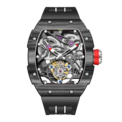 Haofa Tourbillon Watch for Men Skeleton Carbon Fiber Automatic Mechanical Watch Sapphire Waterproof Luminous Self Wind Wristwatches 72H Power Reserve Mens Watch 1901-1 Black