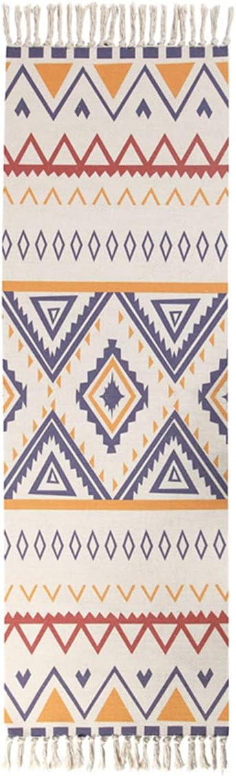 jia coolStyled World Cotton Boho Rug with Rug Pad | 23.6’x51.2’ Printed Bohemian Runner Rug with Tassels | Bathroom, Kitchen, Bedroom, Entryway Carpet，Saer Ya