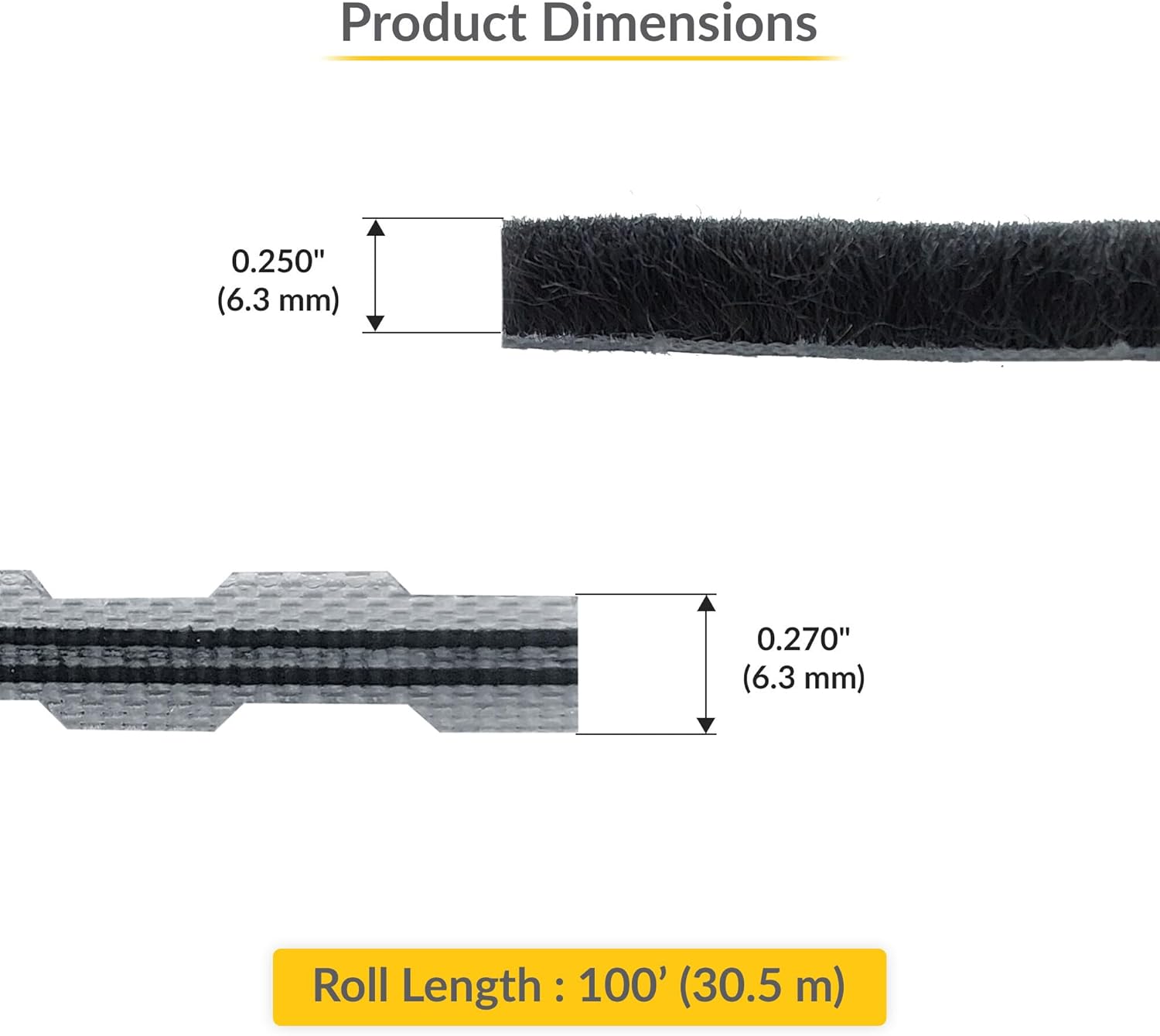 Brixwell Zipper Pile Weatherstrip - 100' Roll, 0.250" Pile Height, Gray Finish, Zipper Weatherization Seal for Windows & Doors, Weatherstrip Replacement, Door Weather Seal