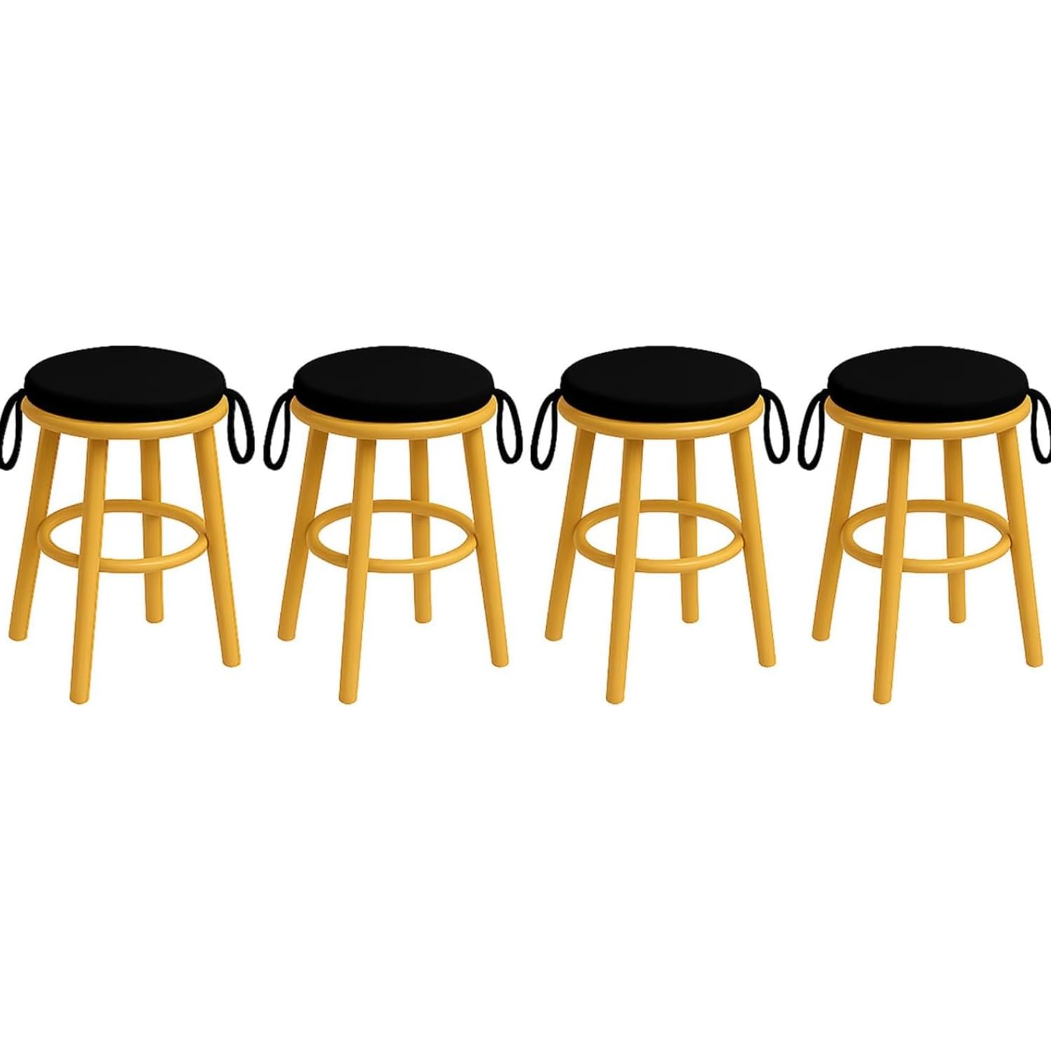 Pack of 4 Round Chair Cushions Waterproof Seat Pads with Ties, Extra Thick Foam Padding, Removable Cover For High Stool Bistro Dining, Kitchen, Garden, Indoor Outdoor Circle Seat Cushions (Black)