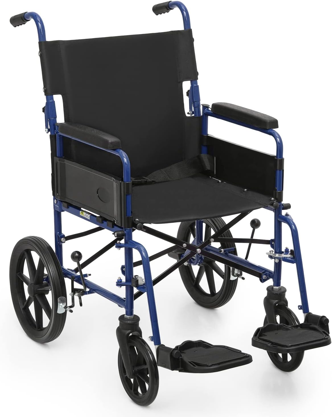 MoNiBloom Lightweight Wheelchair for Adults with Dual Cross Brace, PU Wheels and Paded Armrest User-Friendly Folding Self Propelled 18 inch Wide Seat Wheel Chair, 300 lbs Weight Capacity, Blue