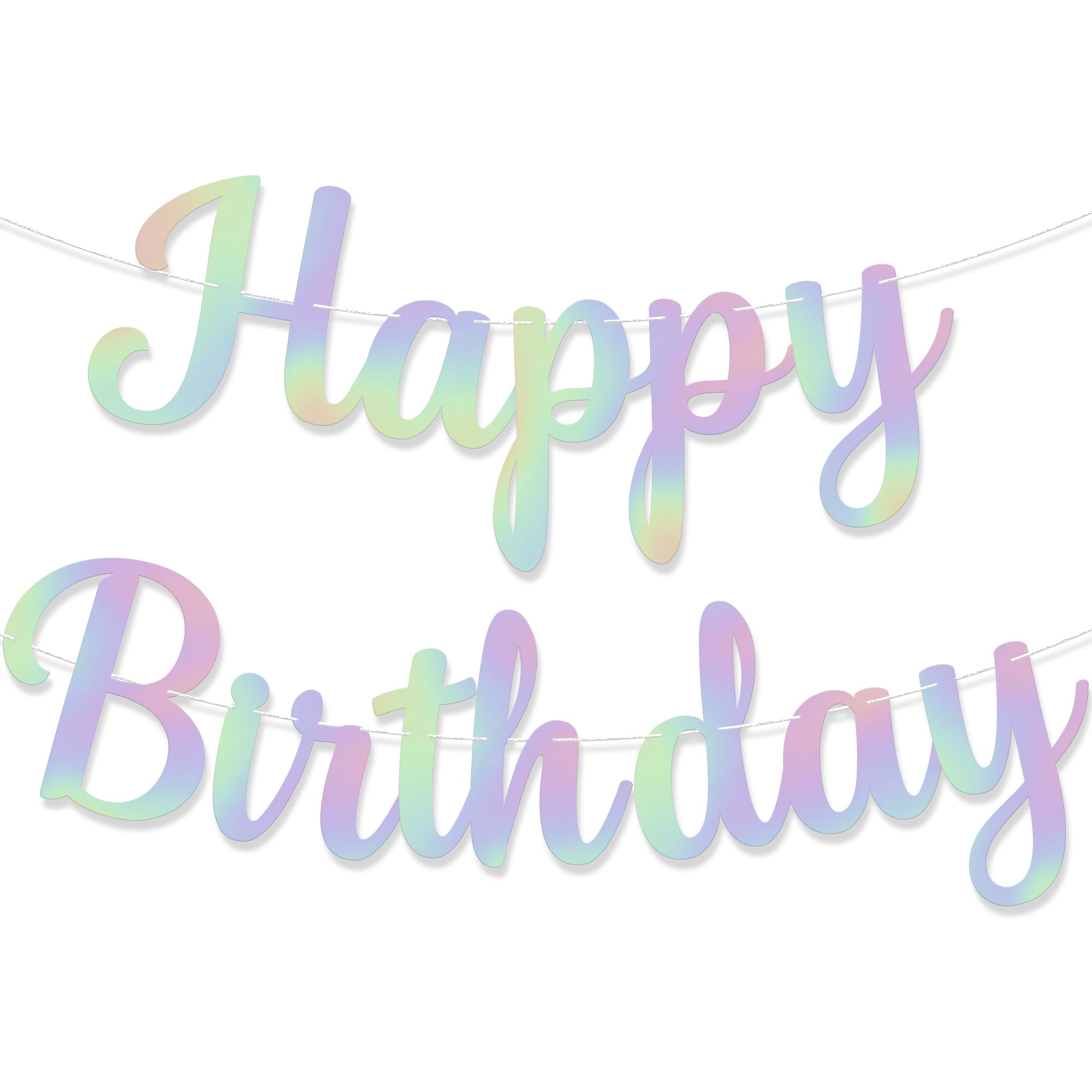 KatchOn, Glitter Iridescent Happy Birthday Banner - Pre-Strung, 10 Feet | Happy Birthday Sign for Women, Men, Boys and Girls | Iridescent Birthday