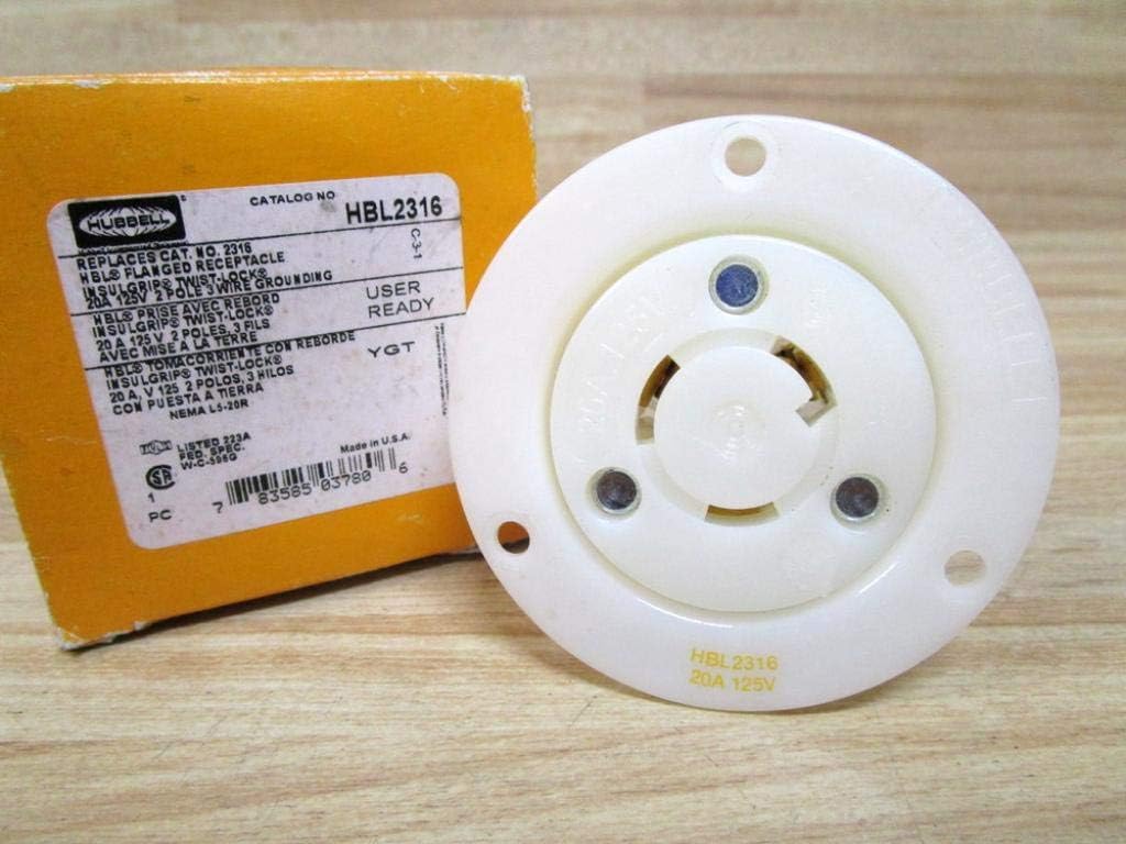 HUBBELL 2316 FLANGED 20 AMP 125V RECEPTACLE HBL2316 2 POLE 3 WIRE 20A 2P 3W
