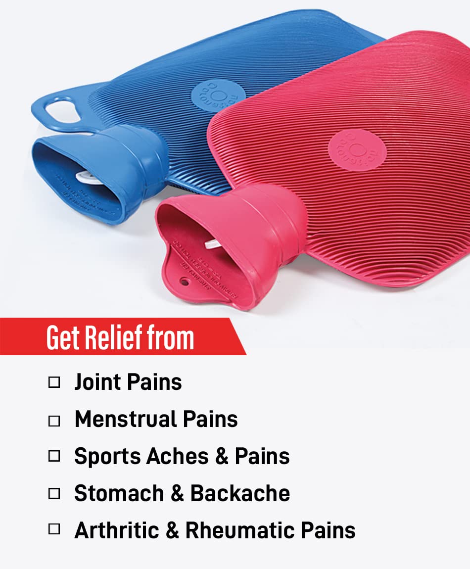 medaxo Super Deluxe Super Two Side Ribbed Hot Water Bag | Better grip and Heat/Cold Disspation | 2L Capacity | Great for Cramps, Pain Relief | Feet/Bed Warmer for Adults, Kids - Pack of 3 1