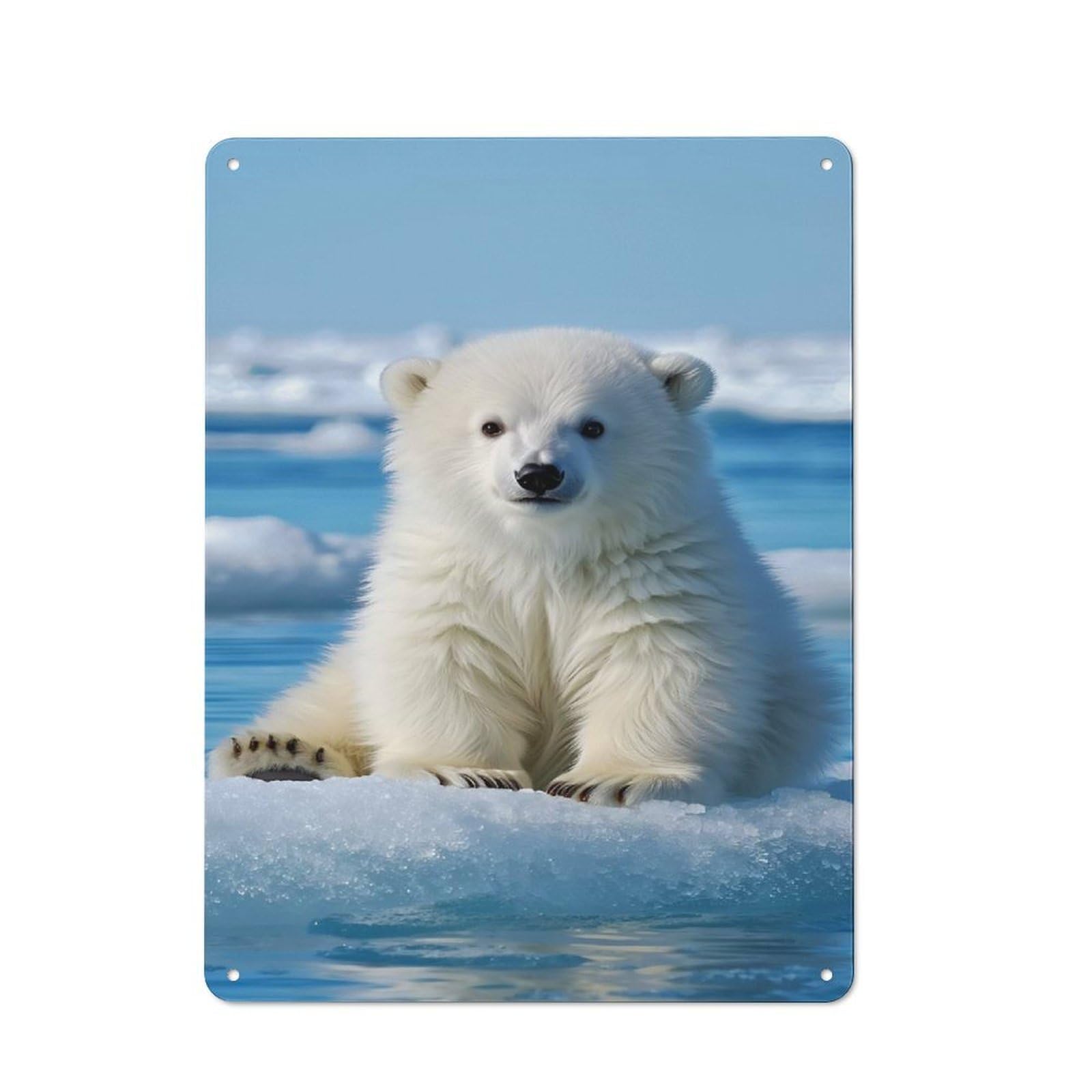 Vintage Polar Bear Cub on Ice Floe Metal Wall Sign 40x30cm, Shed Wall Plaque for Garage, Workshop, Shed Or Utility Room