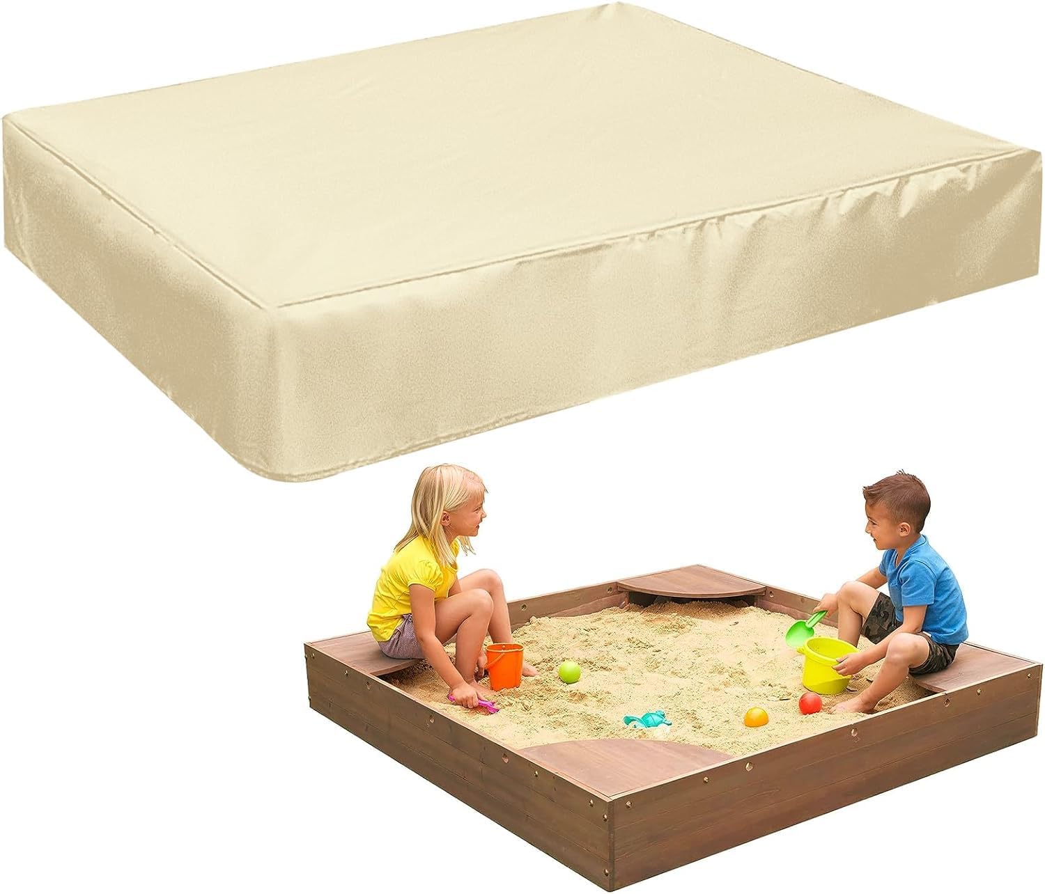 Sandbox Cover, 420D Oxford Heavy Duty Waterproof Sand Box Cover, Outdoor Garden Square Sandbox Cover for Kids Protect Sandbox Sand and Toys(Begie,70" X 70" X 8")