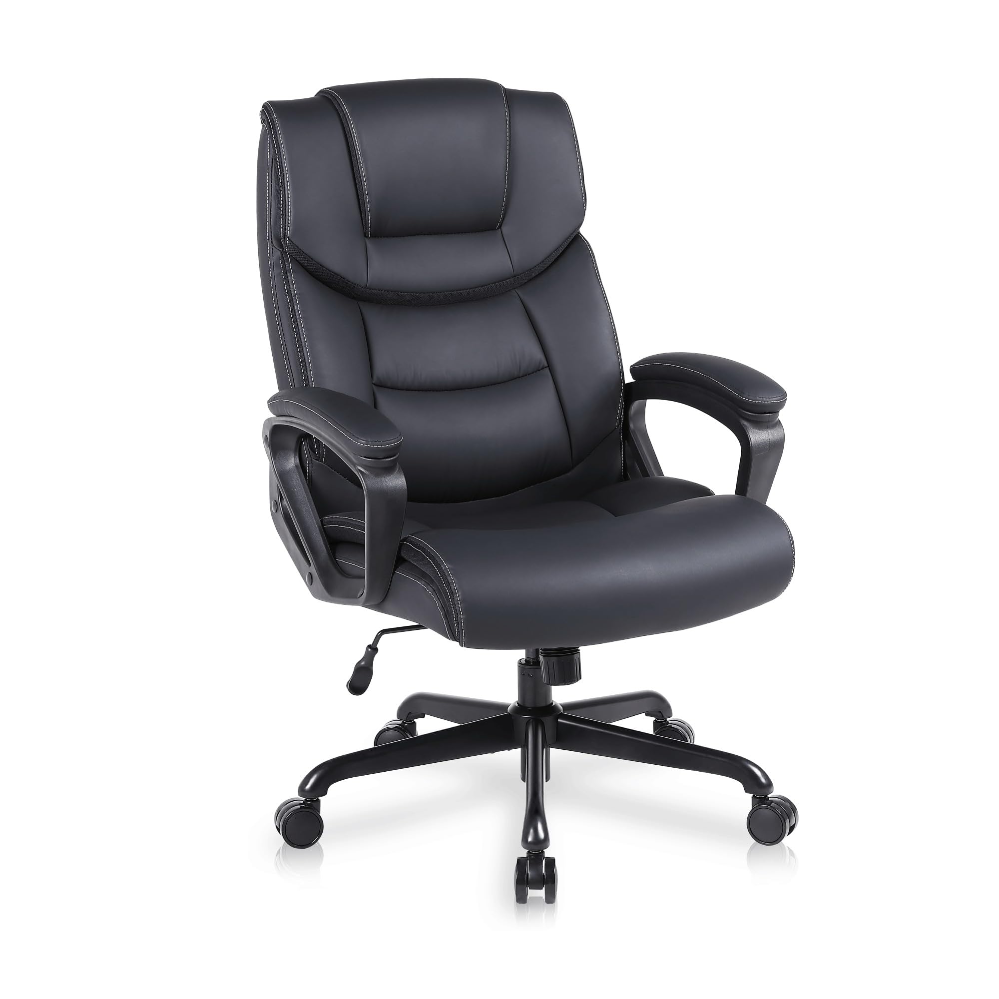 Bürostuhl Ergonomisch, Chefsessel Pu Leder, Schreibtischstuhl, Drehstuhl mit Wippfunktion, Höhenverstellbar, für Büro, Gaming, Schwarz