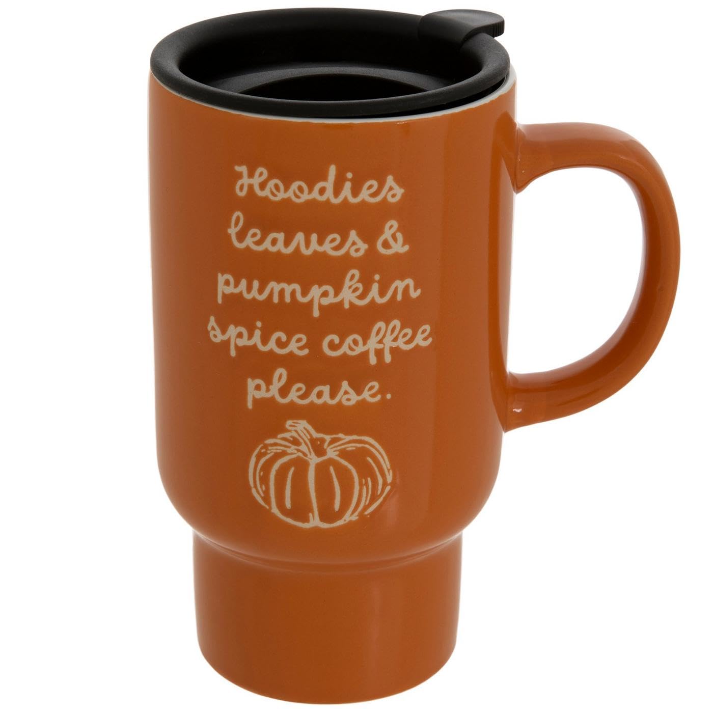 Hoodies & Leaves Pumpkin Spice Ceramic Travel Mug, 6.25" x 5"