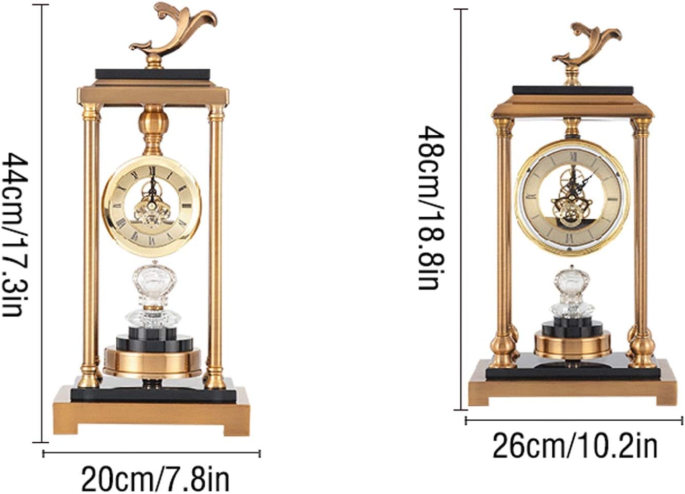 SUNESA Table Clock Atmospheric Metal Tabletop Clock Transparent Movement Mute Table Clock Battery-Powered Mantel Clock Can Use Be Home Ornament Desk Clock (Size : CH)