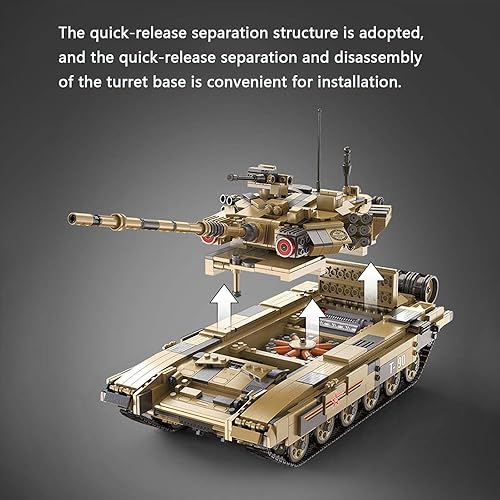 Miniatura 2 de Juego de bloques de construcción de tanque del ejército, la Segunda Guerra Mundial, modelo militar ruso T90 de tanque de batalla principal con 3