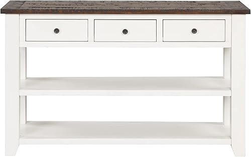 Miniatura 4 de LUMISOL Mesa consola con cajones de almacenamiento para entrada, mesas de sofá de madera de granja para sala de estar con 3 cajones y 2 estantes,